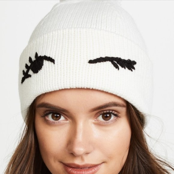 Kate Spade White Winking Wool Blend Knit Beanie - Picture 5 of 5